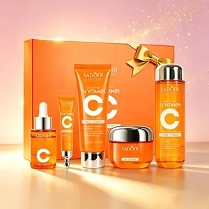 5X Vitamin C Facial Care Set 6-Piece Pack with Cleanser Toner Face Serum Cream & Eye Cream Gentle Skin Cleaning Care Travel Size Kit for Moisturizing, Smoothing Fine Lines, Healthy-Looking Glow - Daily Skincare, Great Gift Daily, Thoughtful Gift for Mom