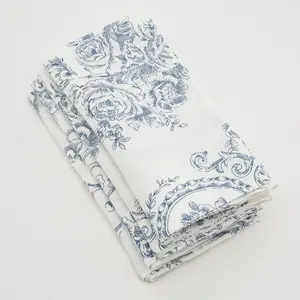 212 MAIN Saro 1162.IN20S 20-in Square Linen Dinner Napkins - Indigo Floral Motif, Set of 4, for Home Kitchenware & Tableware
