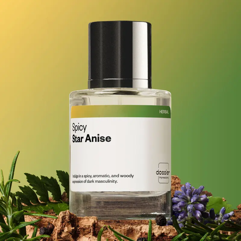 Spicy Star Anise, Dossier, Men Perfume, Eau de Parfum, 50ml, Pink Pepper, Pineapple, Star Anise, Cardamom, Lavender, Clove, Oakmoss, Vetiver