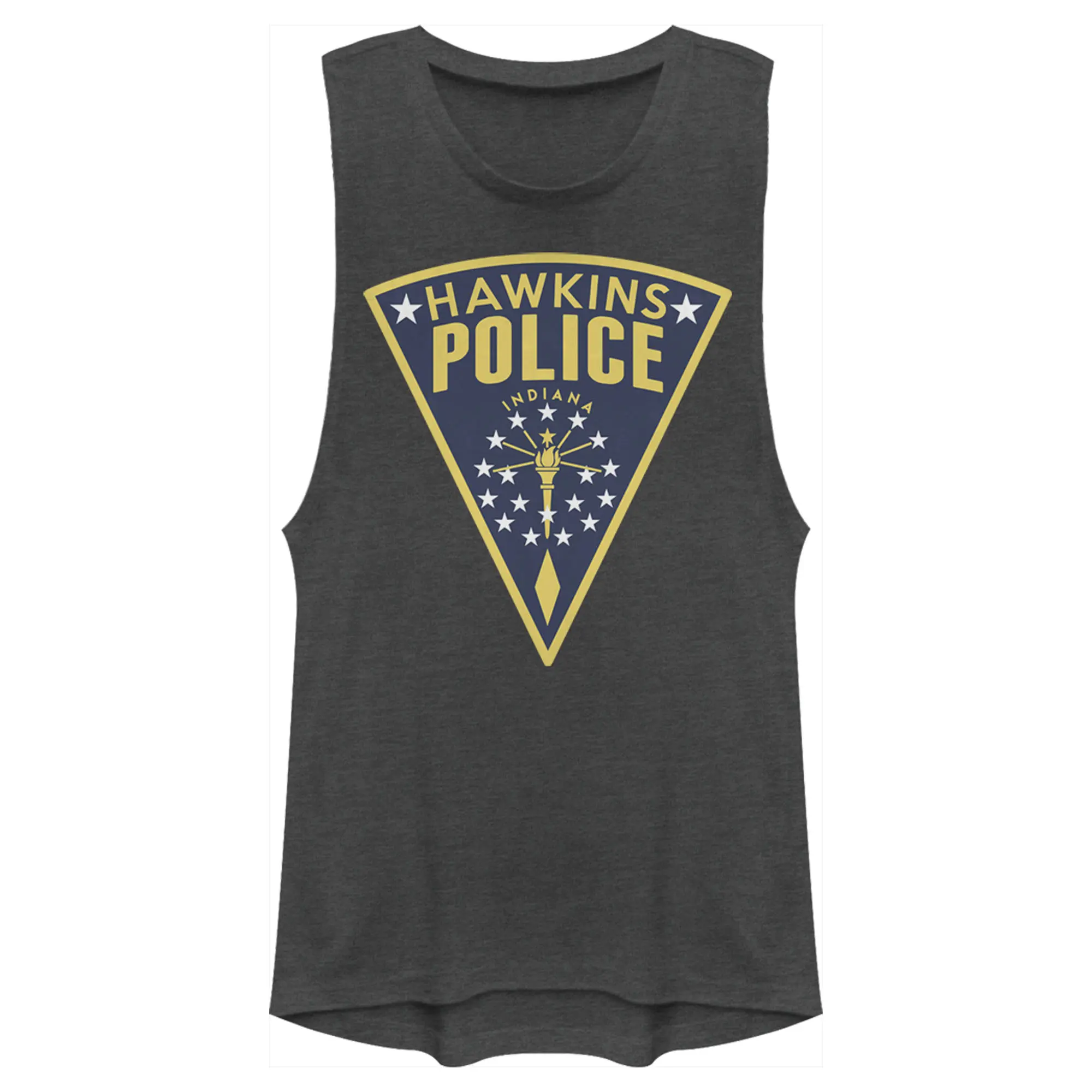 Juniors Womens Stranger Things Hawkins Police Crest Festival Muscle Tee