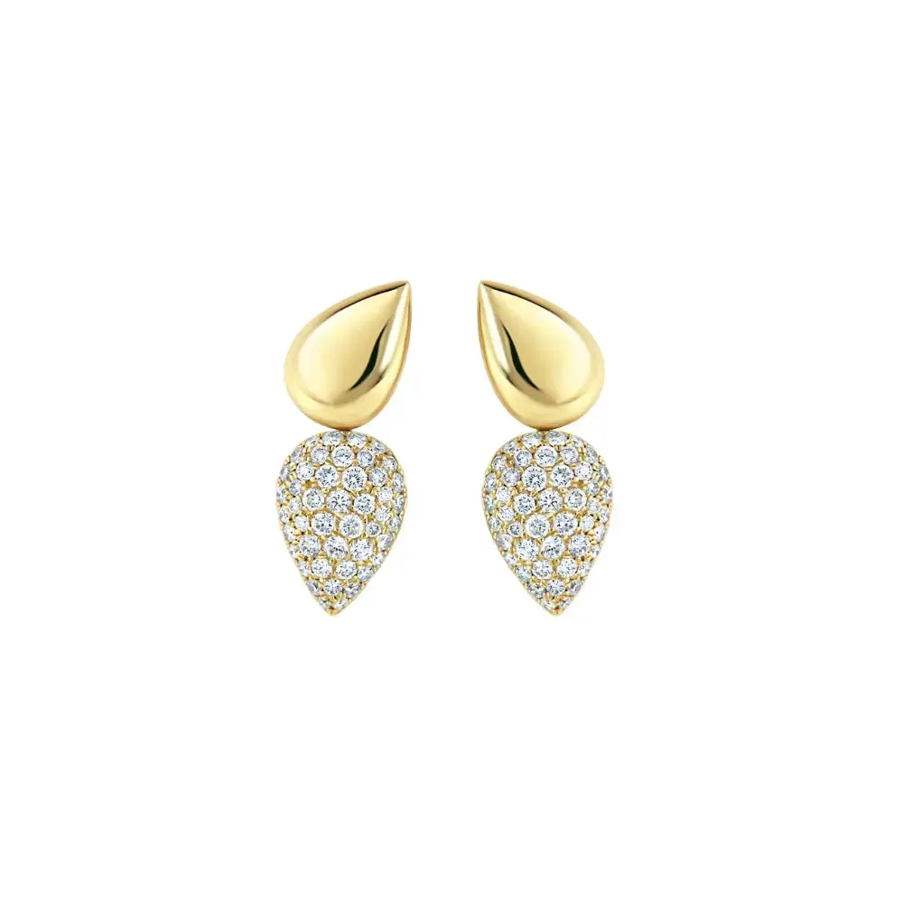 Pear Pavé Diamond Drop Earrings in 14K Yellow Gold