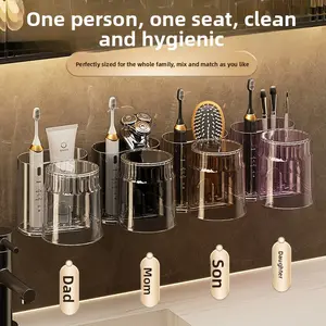 Bathroom Toothbrush Holder Wall Mounted No Drill Toothbrush Organizer Rack Waterproof Toothbrush Cup Storage Rack for Bathroom Washroom Countertop Vanity