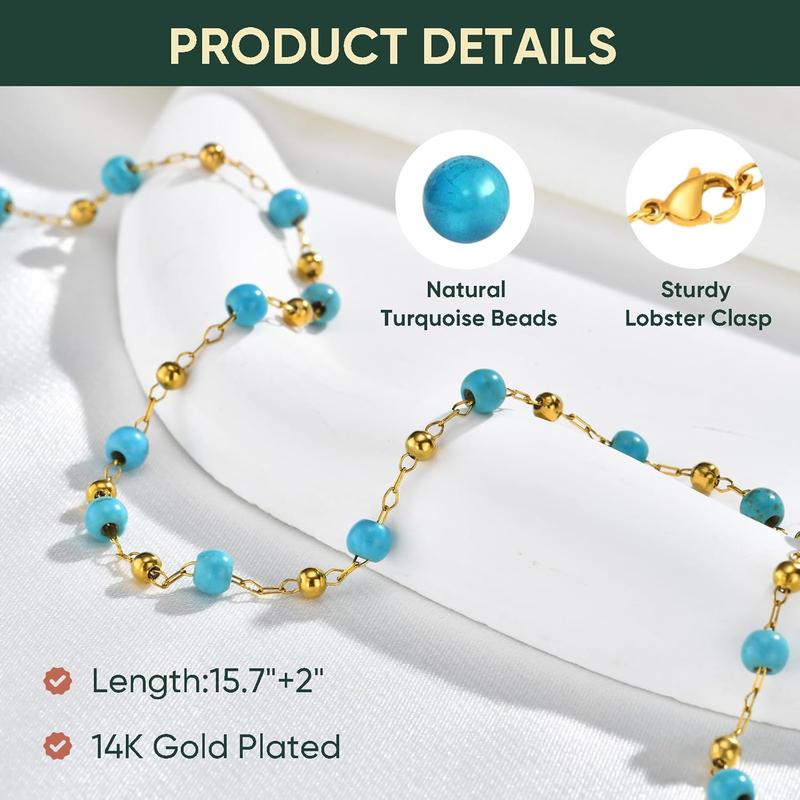 Gold Evil Eye Turquoise Necklace - 14K Gold Plated Turquoise Beaded Necklaces,Non Tarnish Golden Lucky Protection Western Jewelry,Trendy Boho Evil Eye Choker Gifts for Women Girlfriend Sister Wife