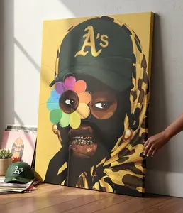 [Sale off up to 40%] [Frame Canvas] Urban Streetwear Wall Art Canvas, Masked Figure with Rainbow Flower Poster, Hip Hop Inspired Home Decor, Modern Graffiti Style Portrait Art