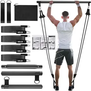 Pilates Bar Set with Resistance Bands Elastic Rope Home Multi-functional Yoga Fitness Equipment for Strength Training and Core Workout,Portable Home Gym Yoga Fitness Bar for Women & Men
