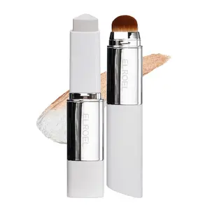 Blanc Cover Cream Stick V White - Korean Color-Changing Foundation Stick with Volufiline - Medium to Full Coverage Dewy Finish Base Makeup - Dual-Ended with Detachable Brush (202 Natural)