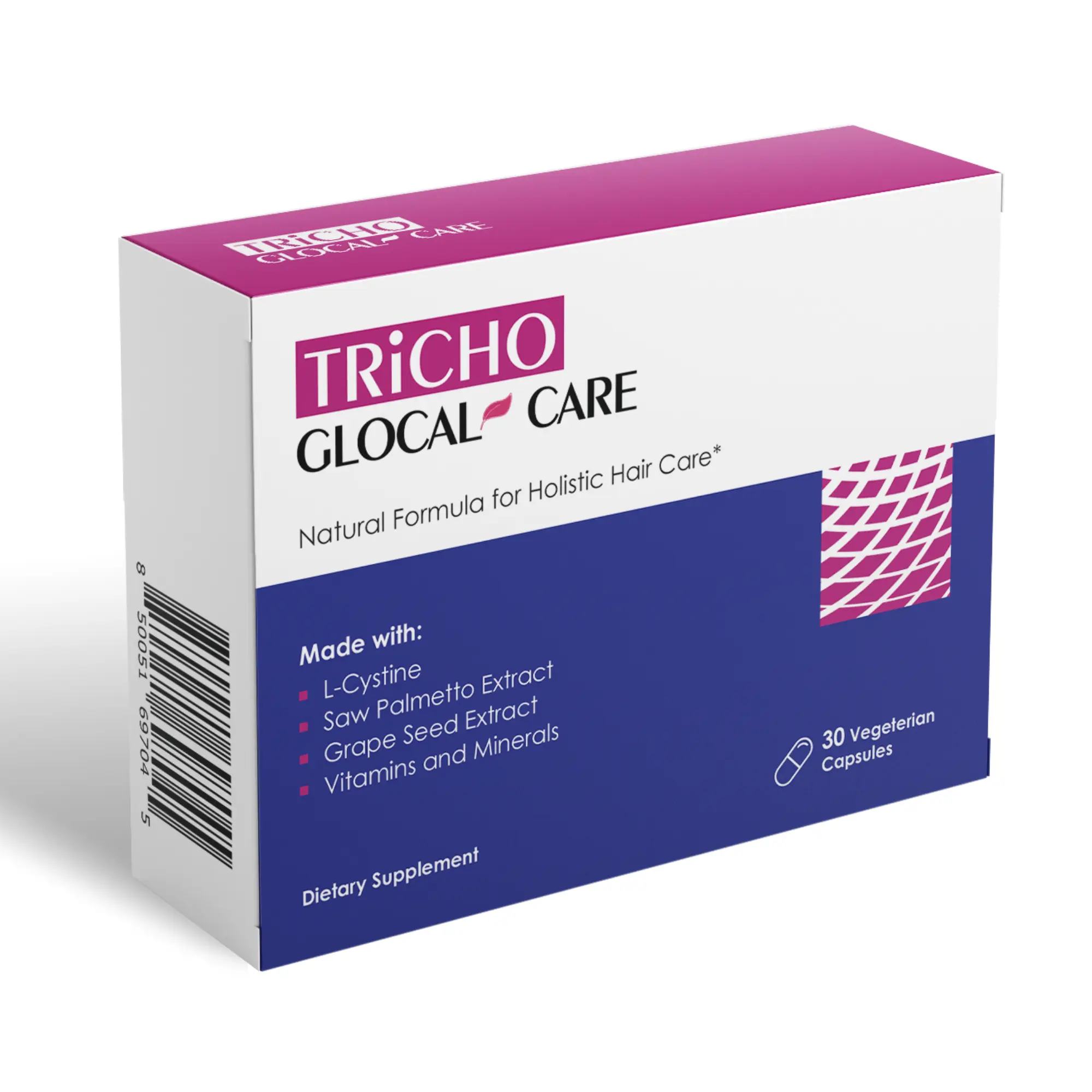 GlocalCare Tricho Hair Growth Capsules 30 Count - Hair Loss Support with Biotin, Saw Palmetto, Quatrefolic & Vitamins for Thicker Fuller Hair