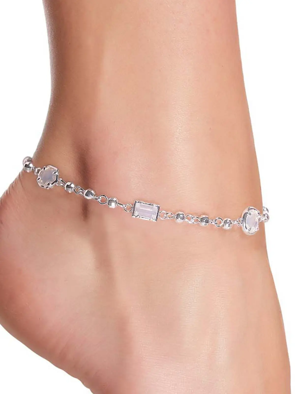 Artificial Moonstone Crystal Marni Anklet In Silver