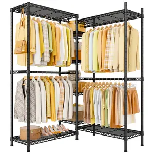 Ulif E4L L-shaped Clothes Rack for Corner, Heavy Duty Freestanding Garment Rack, Metal Clothing Organization Storage System with Shelves and Hangers, Max Load 962lbs, 42.7"W x 42.7"D x 79.3"H, Black