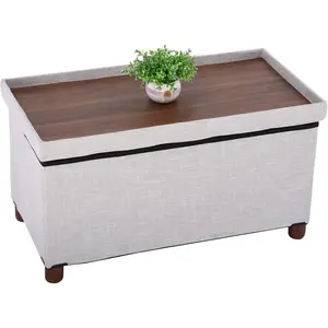 30 Inches Storage Ottoman Bench, Storage Bench with Wooden  for Living Room Folding Ottoman Foot Rest Removeable Lid for Bedroom End of Bed, Linen Fabric