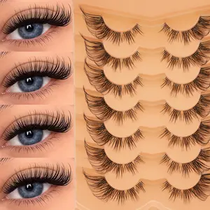 7 Pairs Fox Eye False Eyelashes, Invisible Band Doll Style, Lightweight & Natural, Easy for Beginners, Reusable Strip Lashes, Eyelashes Set