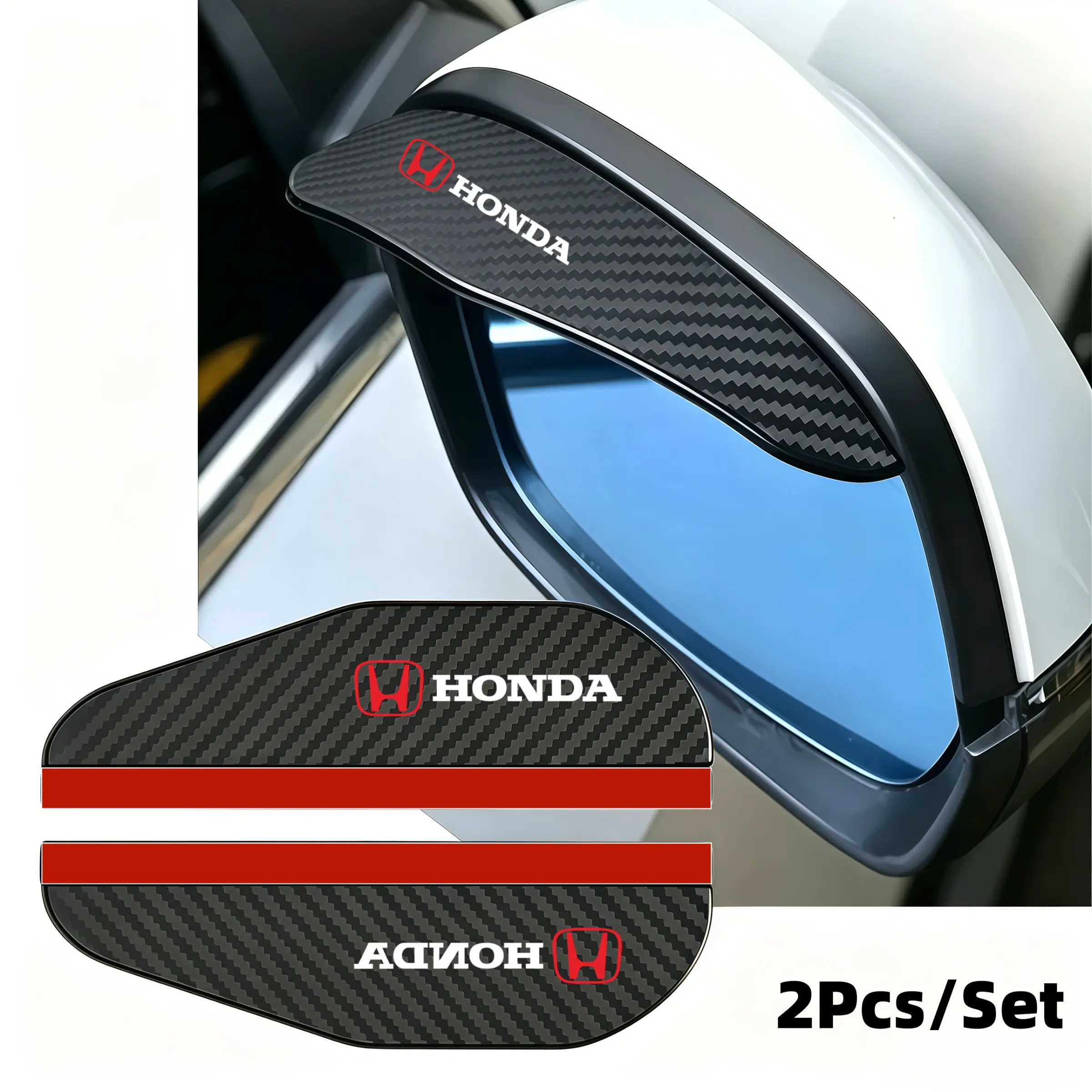 2 Pcs Car Rearview Mirror Rain Guards, Carbon Fiber Texture Backing Board, Compatible with Honda Models, Automotive Accessories