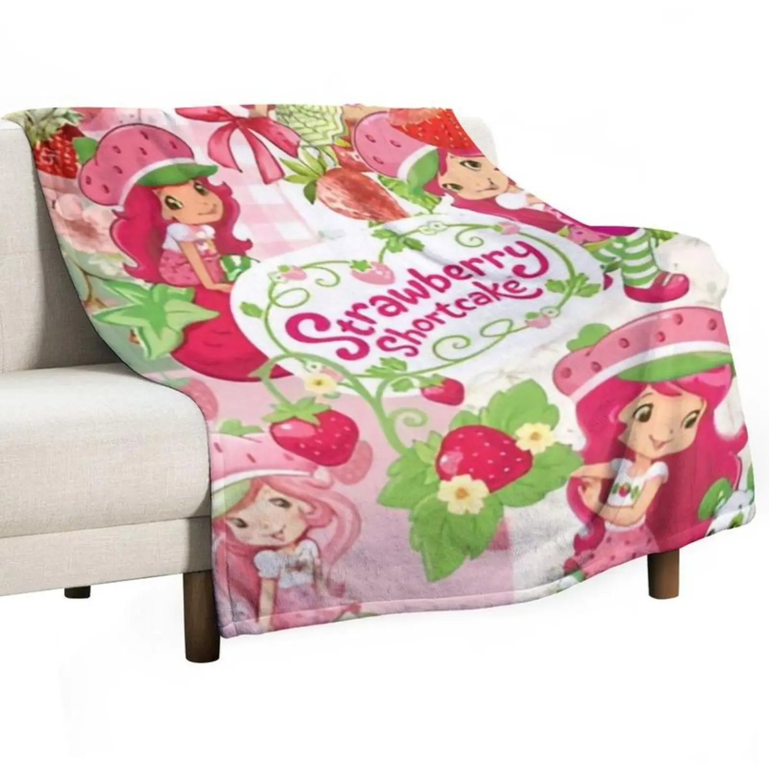 Super Microfiber Strawberry Shortcake Plush Blanket - Fun Theme, Soft, Warm, Cozy, Cartoon Print, 1-Piece, Multi-Size, for Home & Office (Textiles & Soft Furnishings: Bedding Linens, Blankets & Throws)