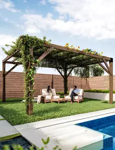 【GARVEE】12 Ft x 14 Ft x 7.5 Ft Cedar Pergola Outdoor Wood Pergola with Canopy, Solid Structure Shelter for Deck, Garden, Backyard, and Lawn (Reddish-Brown)
