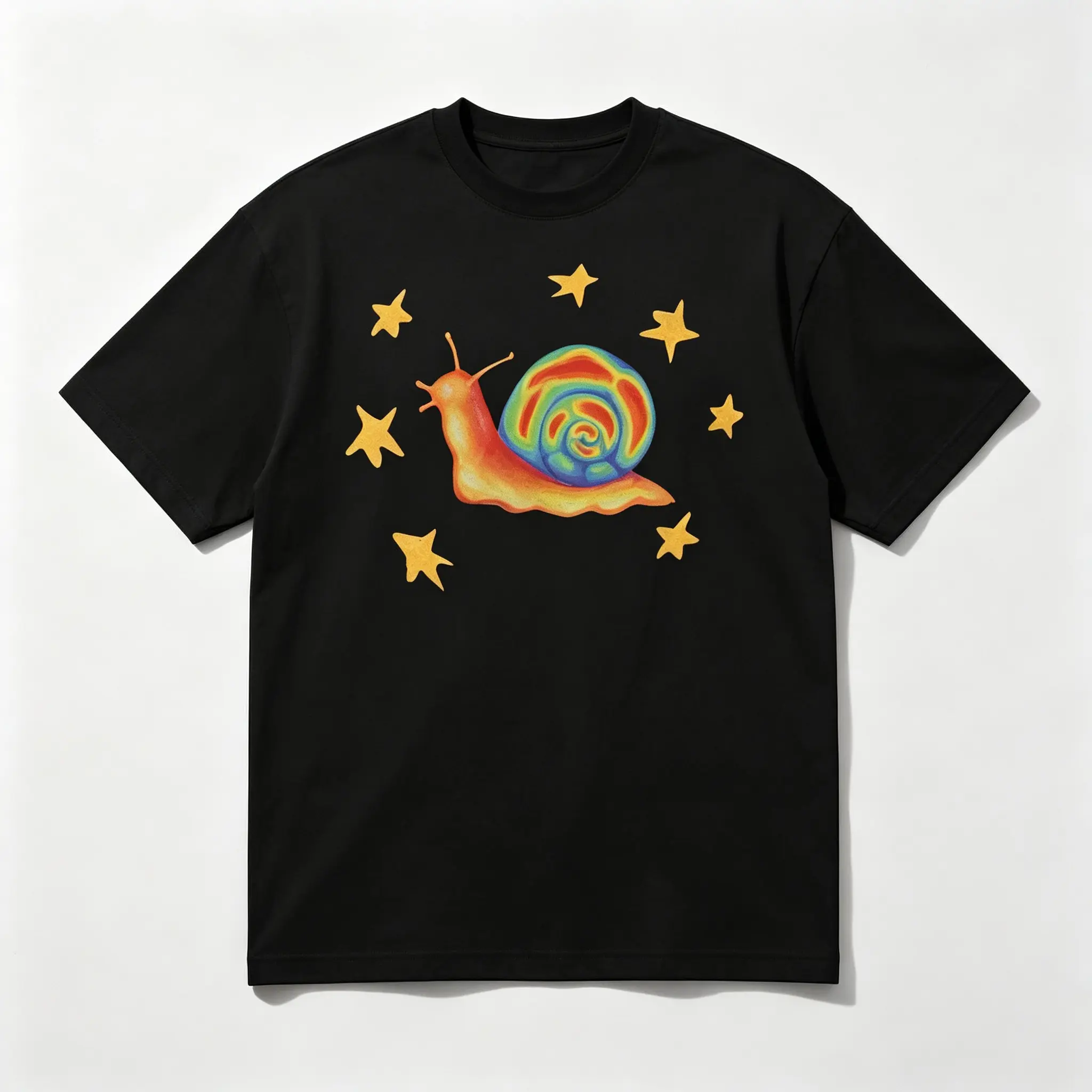 Colorful Rainbow Snail With Stars Graphic T-Shirt, Men Casual Crew Neck Short Sleeve Tee Aesthetic Vintage Streetwear