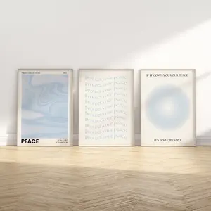 Blue Poster Set of 3, Light Blue Posters, Dorm Room Decor, 3 Piece Typography Wall Art, Blue Aesthetic Room Decor