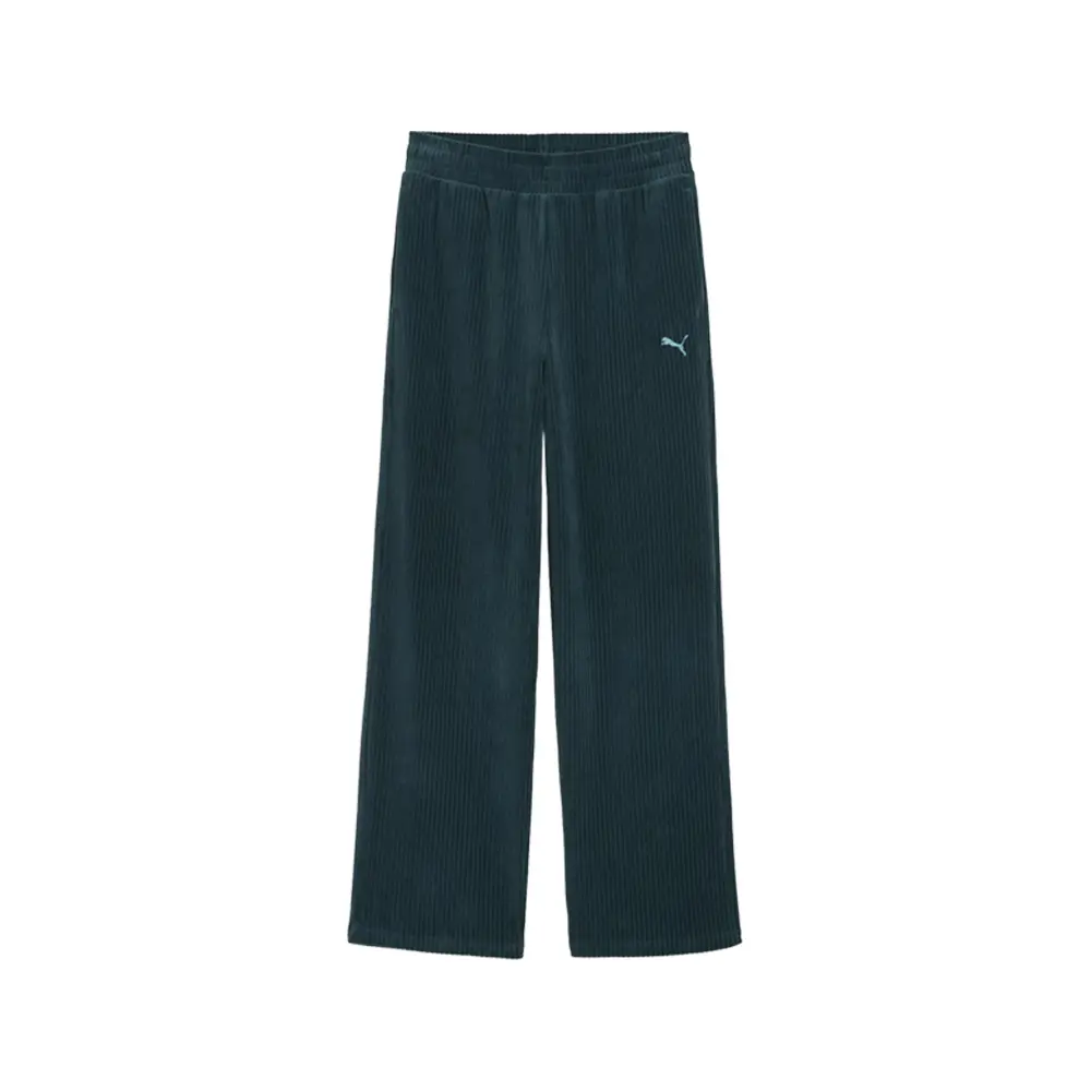 PUMA Womens Elevated Essentials Velour Rib Straight Leg Sweat Pants Casual - Green