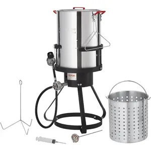 VEVOR 100 Qt Seafood Boiling Kit with Strainer, Outdoor Seafood Boil Pot and Basket, Cooking Set for Crab Crawfish Lobster Boiling, Aluminum Stockpot with 100, 000 BTUs Propane Burner and Steamer RackVEVOR Super Brand Day