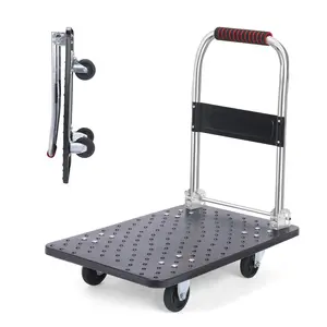 Heavy Duty Platform Hand Truck for Moving, Folding Flatbed Dolly with 360 Degree Swivel Wheels Foldable Push Hand Cart for Loading and Storage
