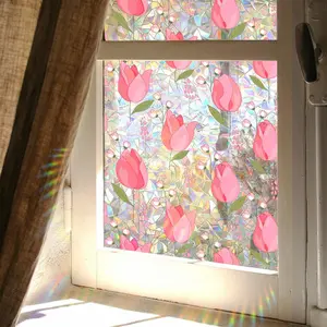 Window Film,Rainbow Window Privacy Film,Tulip Vine Double Sided Static Glass Window Clings Stickers for Home Office Living Room Bathroom Glass Windows Door Decor