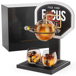 Basketball Whiskey Decanter Set with Black Court Stand & 2 Glasses, Stylish Liquor Decanter Gift for Men, Dad, Brother, Husband, Sports Lover - Birthday, Anniversary, Christmas, Retirement Gift