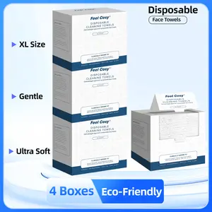 Feel Cosy XL Size Disposable Face Towels Ultra Soft Eco-Friendly Gentle Smooth Face Wipes for Makeup Removal Cleansing Daily Skincare Hygienic Pearl White Thick Remover