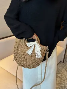 Half-Moon Out Handbag,Simple Style Ins, Half-Circle Straw Bag, Beach Hand-Woven Bag,Fashionable Beach Vacation Straw Woven Bag,Holiday Women's Bag,Vacation Bag For Summer, Perfect For Beach Vacation, Travel, Shopping, And Vacation Essentials