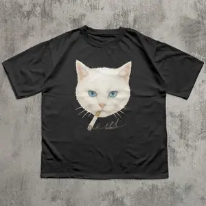 Y2k Smoking Cat Shirt, Vintage White Cat Tee for Men Women, Edgy Retro 90s Grunge T-shirt, Aesthetic Tee, Graphic Cats Tee