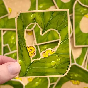 Leafy Caterpillars Sticker, Cute Bug Art Aesthetic Sticker, Laptop Water Bottle Decal Sticker