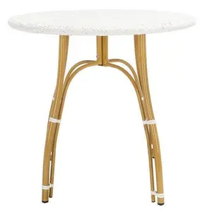 White PE Wicker & Aluminum Indoor-Outdoor Bistro Table