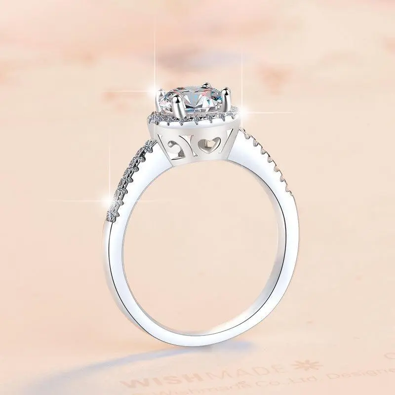 S925 Sterling Silver Round Halo Ring Synthetic Moissanite Ring-156 S925 Sterling Silver Round Halo Ring Synthetic Moissanite Ring-156