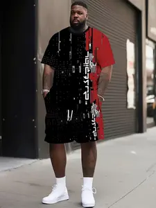 Men's Plus Size Casual Sports Set Breathable Outdoor Summer T-Shirt Shorts Suit, 3D Print Adult Large, Loose-Fitting Short Sleeve