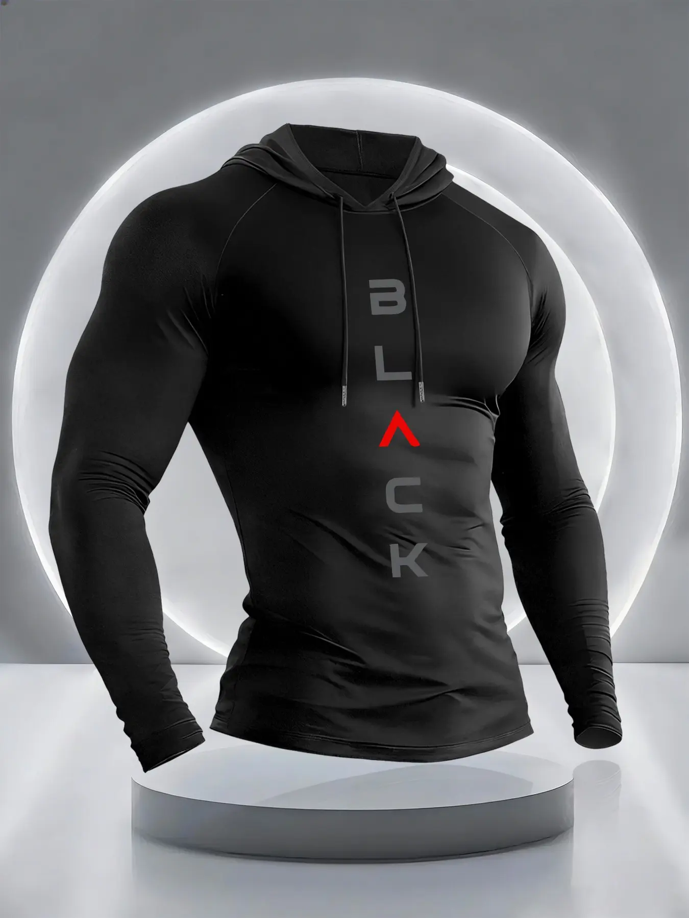 Men's Simple Letter Print Hooded Long Sleeve T-Shirt, Letter Print Hoodie, Athletic Hoodie, Comfortable Elastic Fabric, Outdoor Fitness Sportswear, Active Sportswear, Gym Apparel, Casual Style