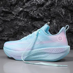 (New)Shoes For Men - Running Shoes For Men Of Large Size, Featuring A Blue And Pink Gradient Breathable Mesh, Shock-absorbing And Anti-slip Sole, And A Lace-up Closed Round Toe Design.These Are Casual Shoes Suitable For Running And Camping