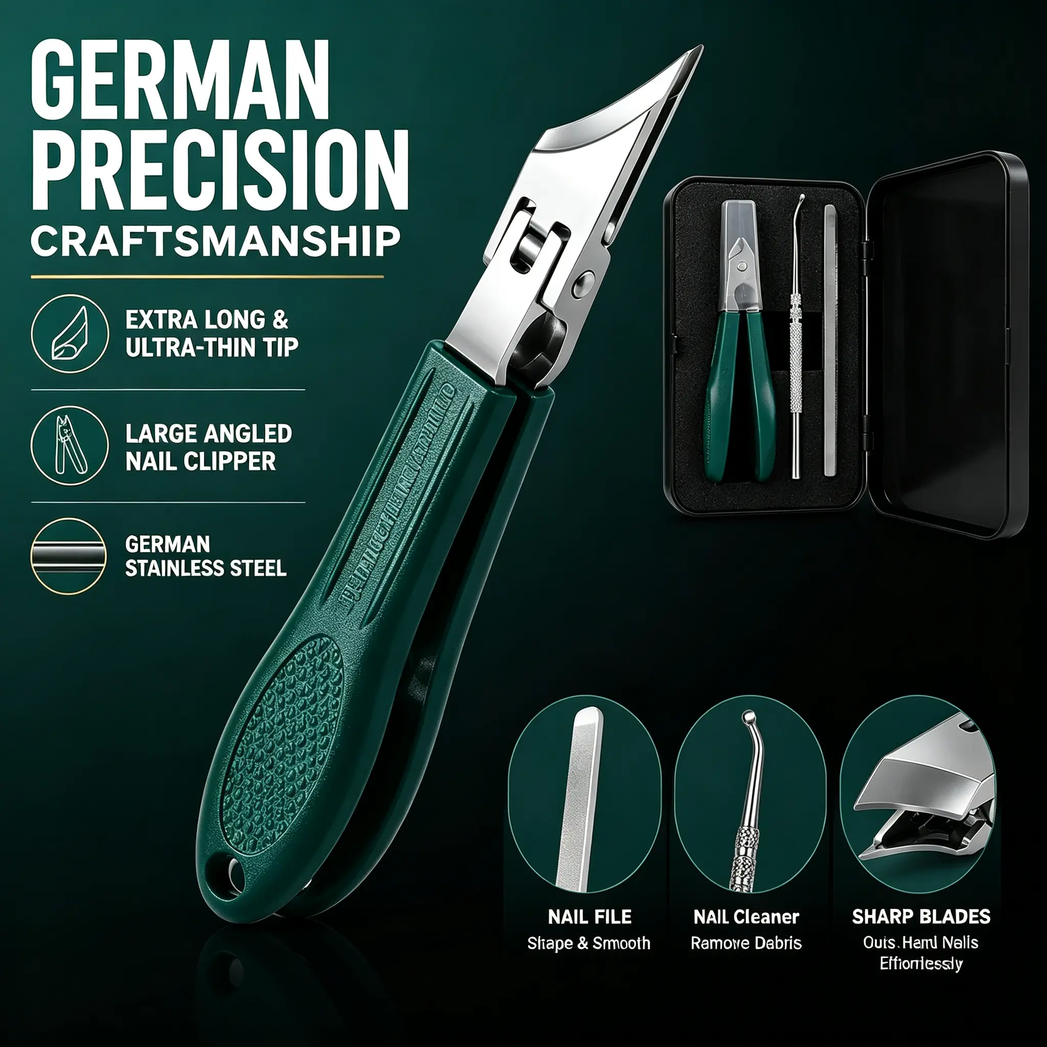 Eagle Beak Beveled Nail Clippers, 3Pcs Manicure Set, Wide Jaw Opening Anti-Splash Slanted Nail Clipper, Long Handle Wide Jaw Opening Anti-Splash Slanted Edge Nail Clipper for Thick Nails,Seniors&Ingrown Care