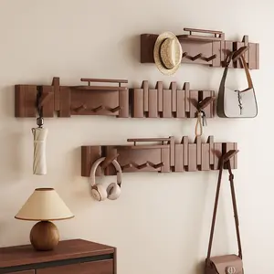 Modern Wall-Mounted Coat Rack with Shelf | Solid Wood Hook Ra