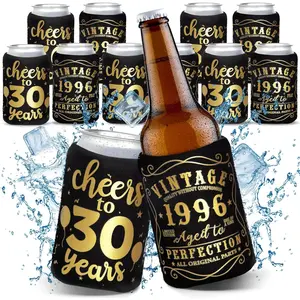 12 Pack 30th Vintage 1996 Birthday Can Sleeves, Cheers to 30 Years, Black and Gold Neoprene Soda Can Beverage Cooler Holder, 30th Birthday Party Favor Decorations