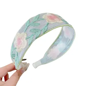 3-piece set rose embroidered lace headbands for women girls floral hair accessories bridal wedding party head wrap hairband