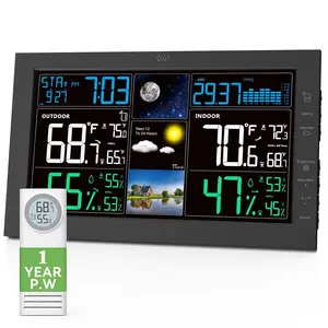 Weather Stations  Indoor Outdoor, Indoor Outdoor Thermometer  with Digital Atomic Clock, Large Display, Barometric , Forecast, Adjustable Backlight, Contemporary
