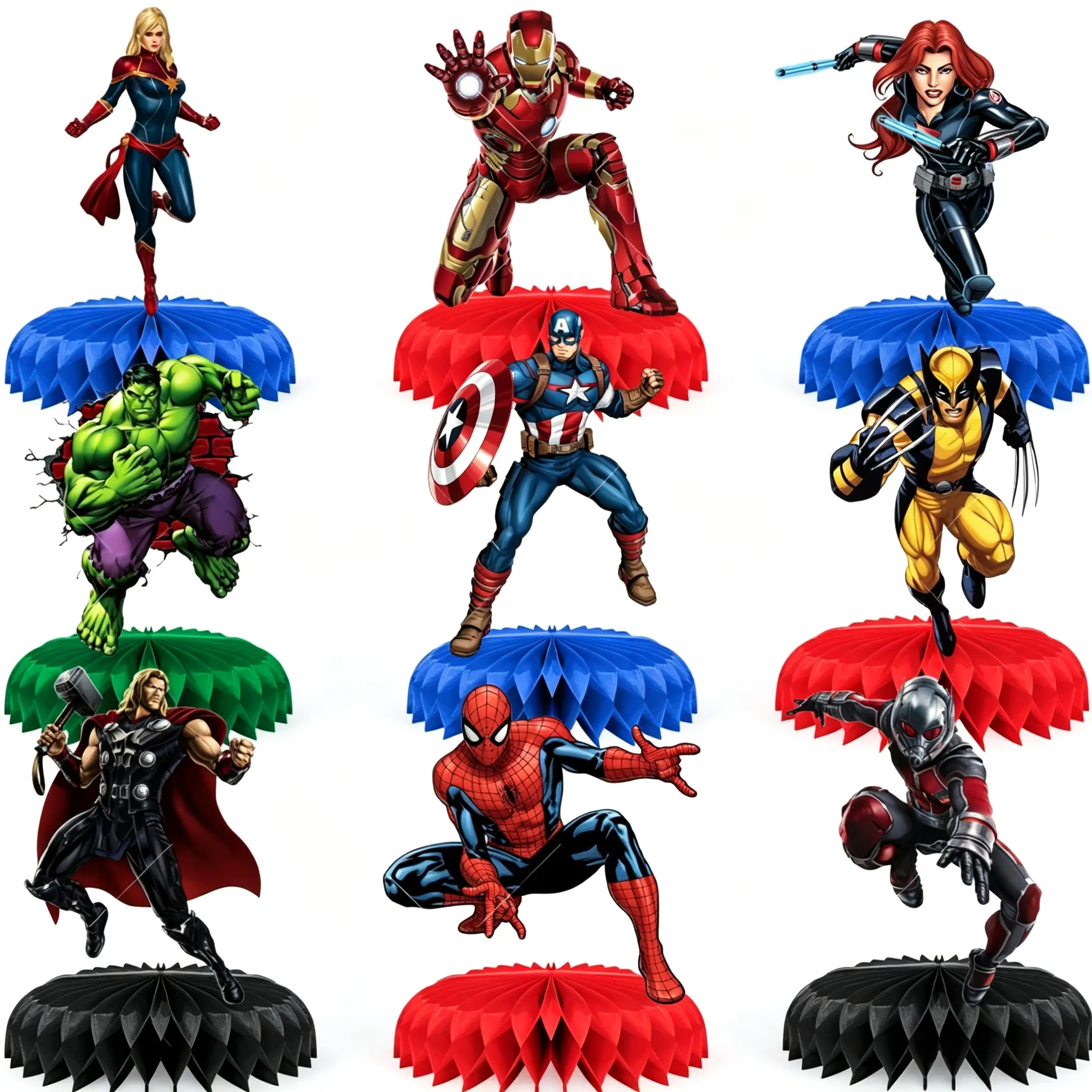 Marvel Themed Honeycomb Ornaments 3D Paper Hanging Decor Superhero Birthday Party Table Wall Decor Supplies for Kids Celebration