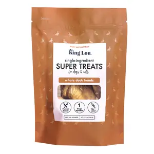 King Lou Whole Duck Heads Treats for Dogs and Cats, Single-Ingredient, 100% USA, Small-Batch, High Quality and Healthy Pet Treats and natural food, supports hip and joint health Crunchy Chewy