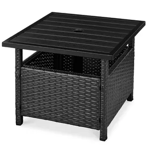 Best Choice Products Wicker Rattan Patio Side Table Outdoor Furniture for Garden, Pool, Deck w/ Umbrella Hole