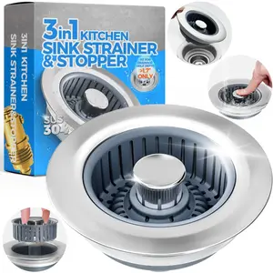 3-1/2'' Sink Drain Hole Stainless Steel Kitchen Sink Strainer with Pop Up Button & Anti-Clogging Basket Strainer, Silver - Handheld, Utensils