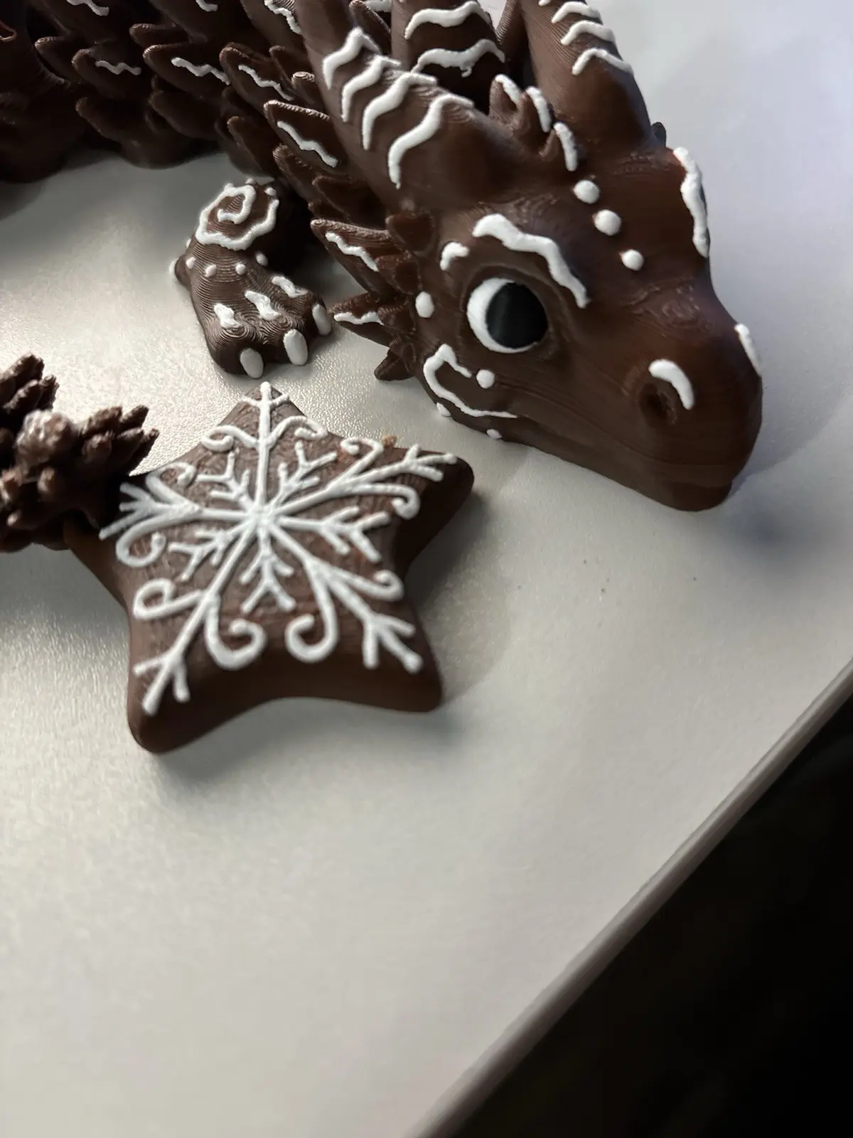 Articulated Flexi Christmas Gingerbread Dragon 3D Printed Holiday Fidget Toy Festive Decor