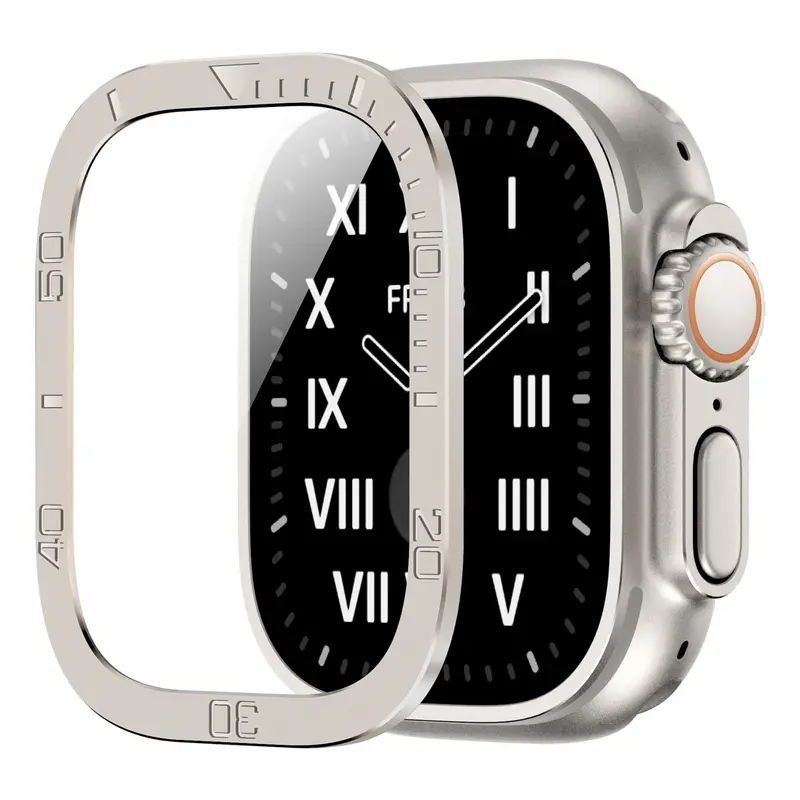 2-in-1 Aluminum Alloy Cover & Tempered Glass Screen Guard for iWatch Ultra 49mm, Digital Wearable Device Accessory with Shockproof, Scratch-Resistant, Durable Protection, E-Commerce Accessories for Port-Connected Smart Devices
