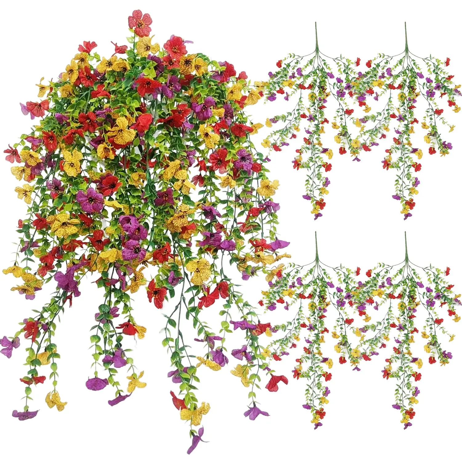 Artificial Hanging Flowers, 4 Counts/set UV Resistant Faux Silk Orchid, Fake Flower Vine, Fake Flowers for Garden, Porch, Window, Home Decor, Decorative Faux Flowers, Fruit, Artificial Faux Plants, Outdoor Artificial Flowers