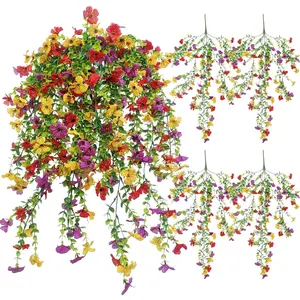 Artificial Hanging Flowers, 4 Counts/set UV Resistant Faux Silk Orchid, Fake Flower Vine, Fake Flowers for Garden, Porch, Window, Home Decor, Decorative Faux Flowers, Fruit, Artificial Faux Plants, Outdoor Artificial Flowers