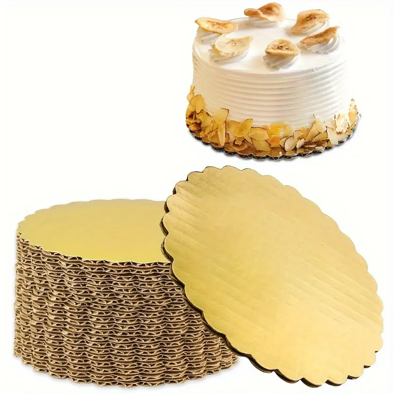 10pcs Golden Corrugated Cake Boards - Round Cake Cardboard Base for Desserts, Pastries, Greaseproof Disposable Cake Plates, Party Plates, Party Supplies, for Birthdays, Christmas