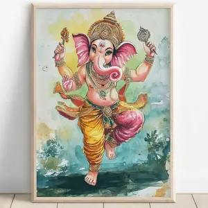 Ganesh, Lord Ganesh, Ganesha, Hindu God Wall Art, Indian God, Poster Print, Canvas, Ganesh Digital Print - 24x36inch (60x90cm) Unframe Canvas Poster Decor Room Colorful Gifts Ornaments Decoration