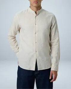 'Liam' Band Collar Vintage Cream Long Sleeve Shirt